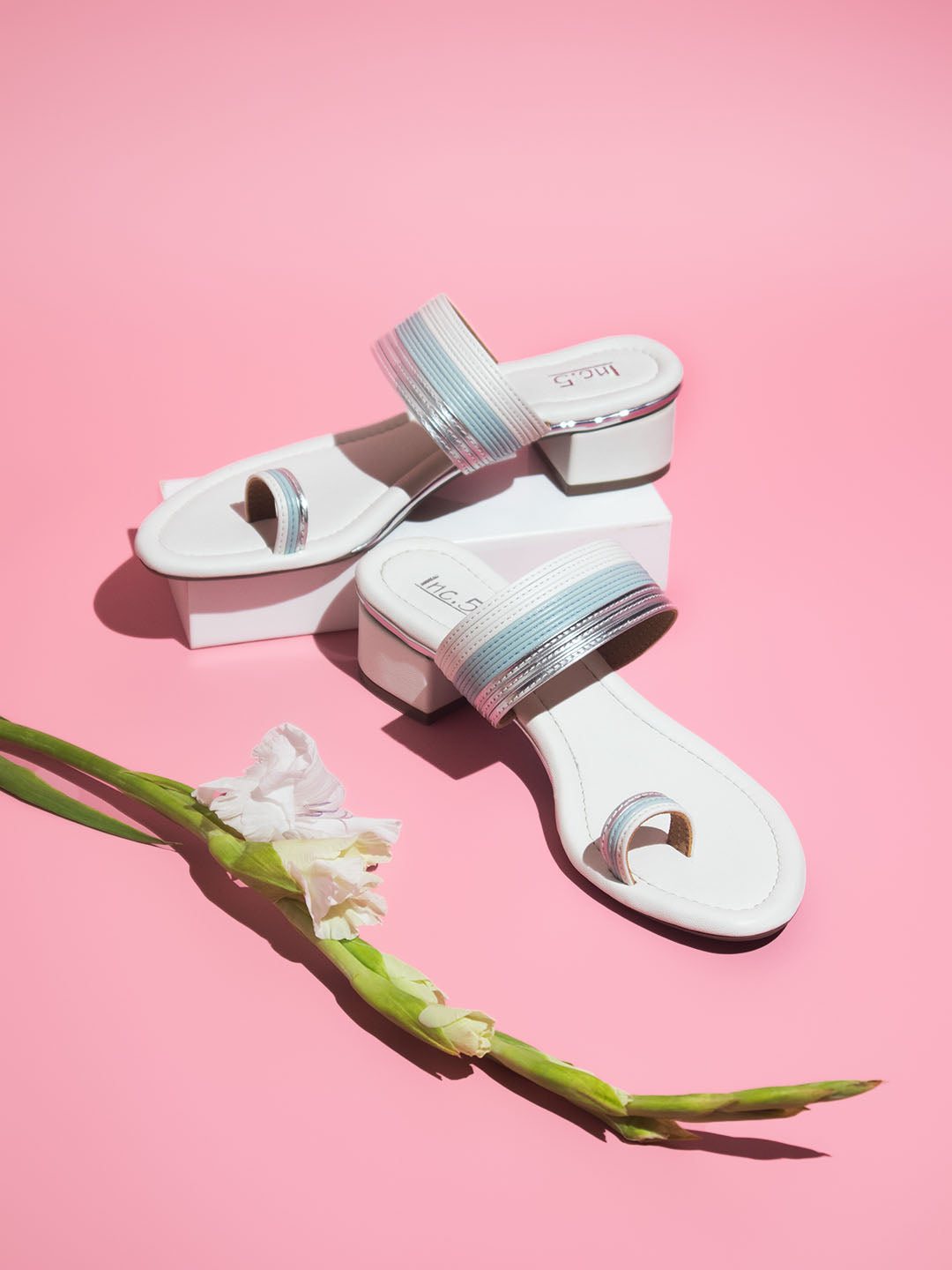 Women White Textured One Toe Block Heels