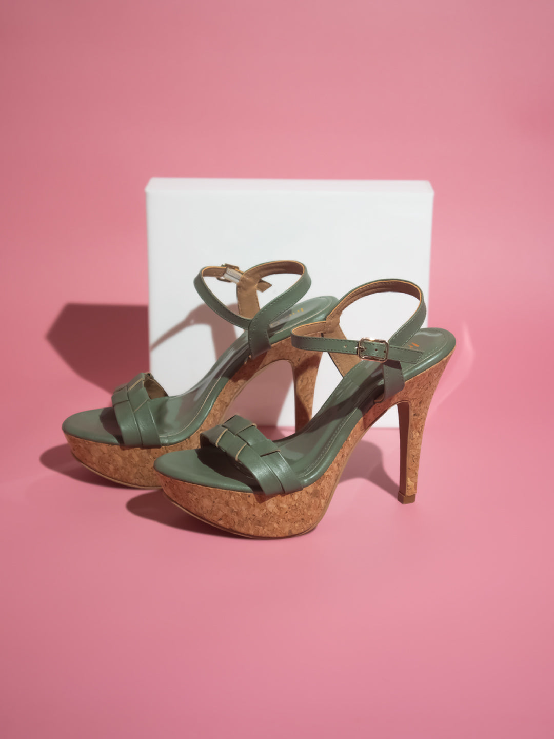 Women Green Textured Platform Heels