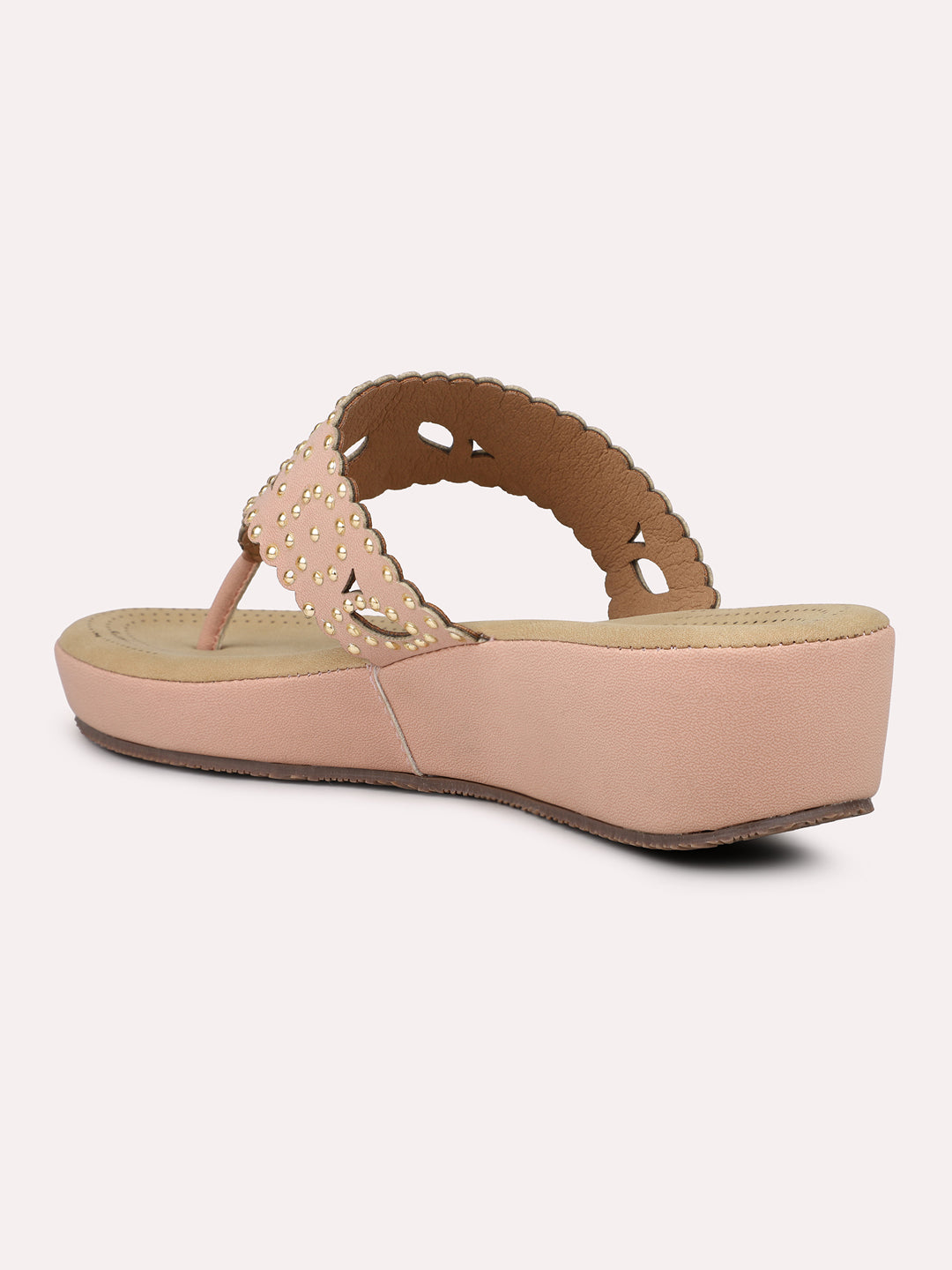 Women Peach Comfort Heels With Laser Cuts