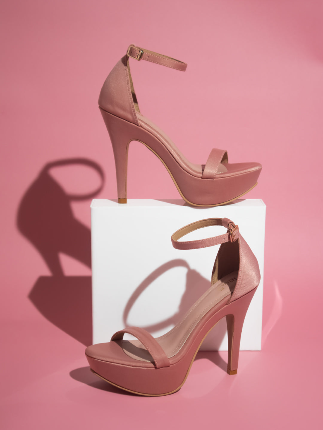 Women Peach Ankle Looped Platform Heels