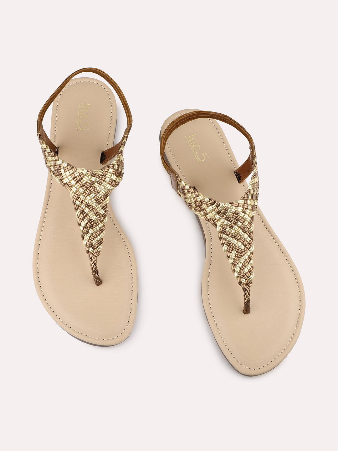 Women Antique Braided T-Strap Flats With Backstrap