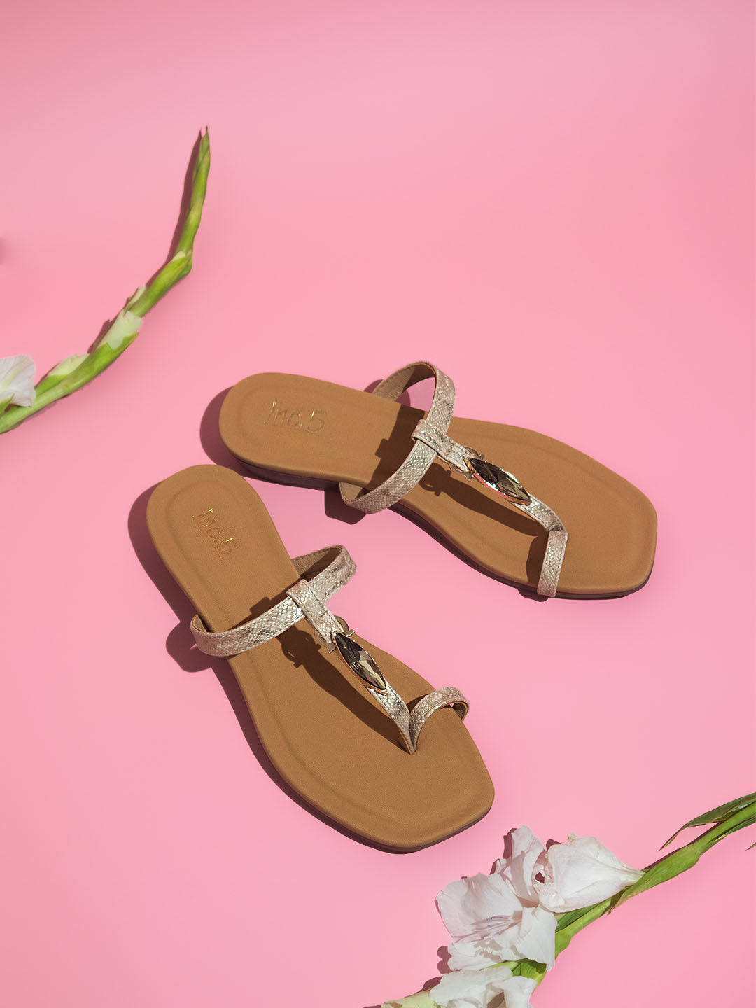 Women Beige Textured One Toe Flats