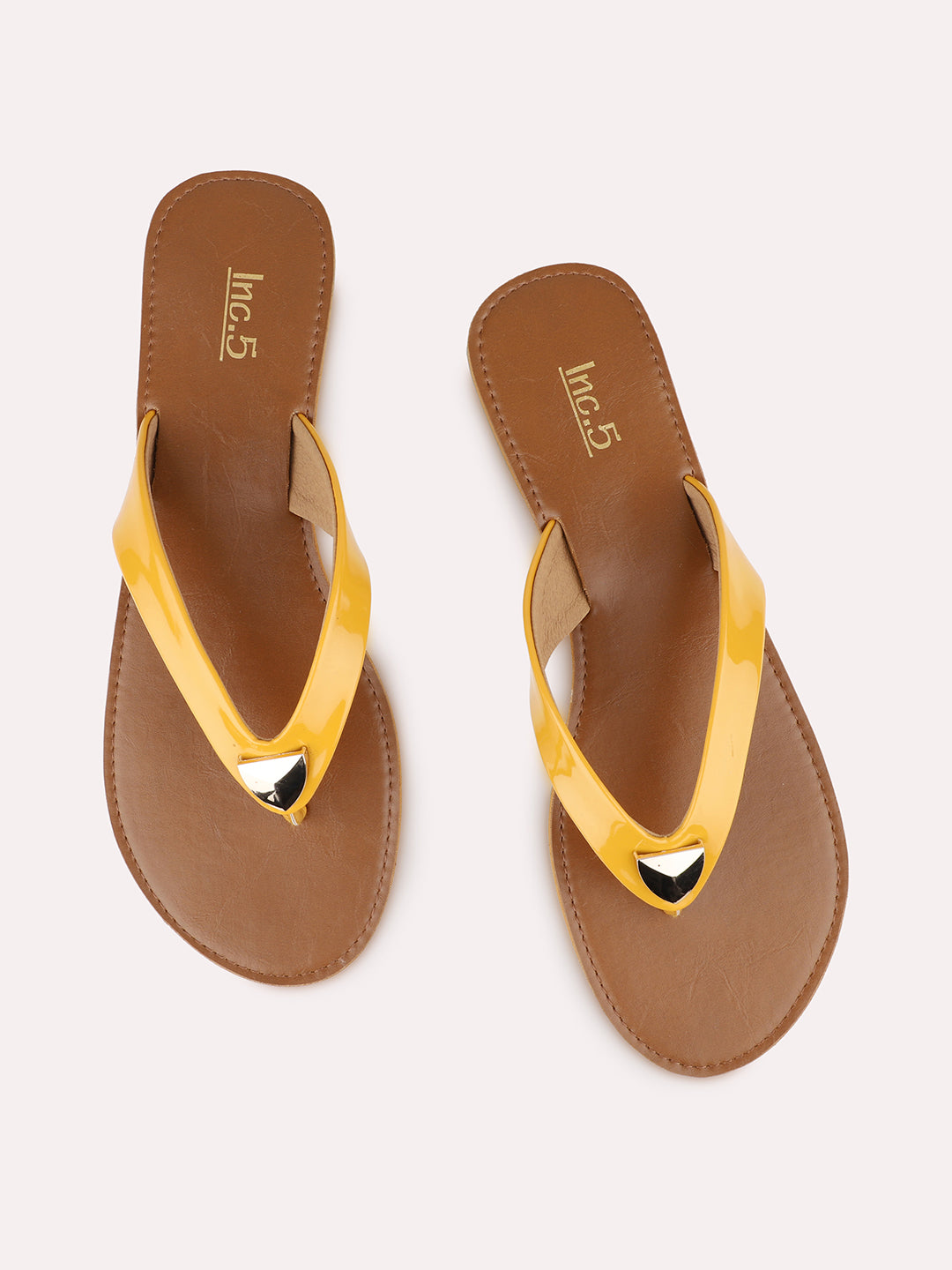 Womens Mustard Casual Solid Round Toe Flats