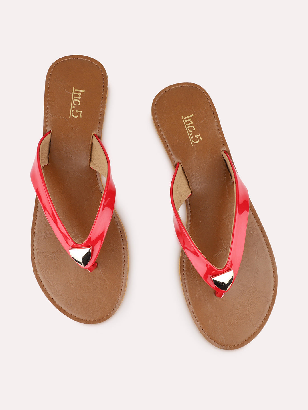 Womens Red Casual Solid Round Toe Flats