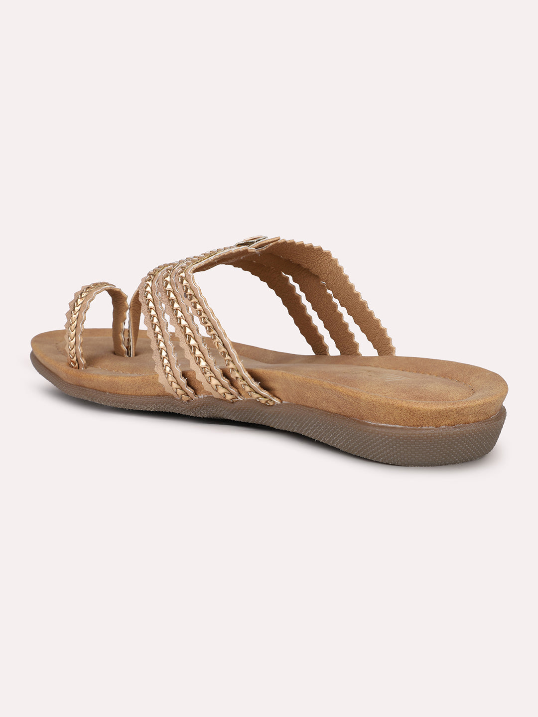 Womens Rose Gold Casual Striped Round Toe Flats