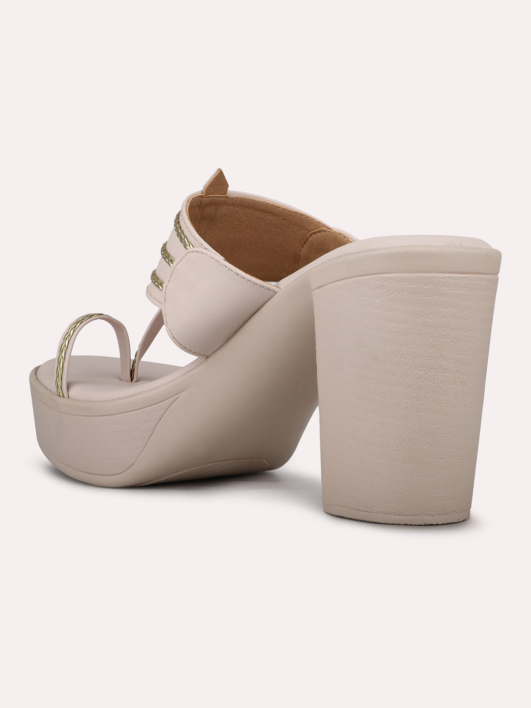 Womens Cream Party Wear Solid Round Toe Heels