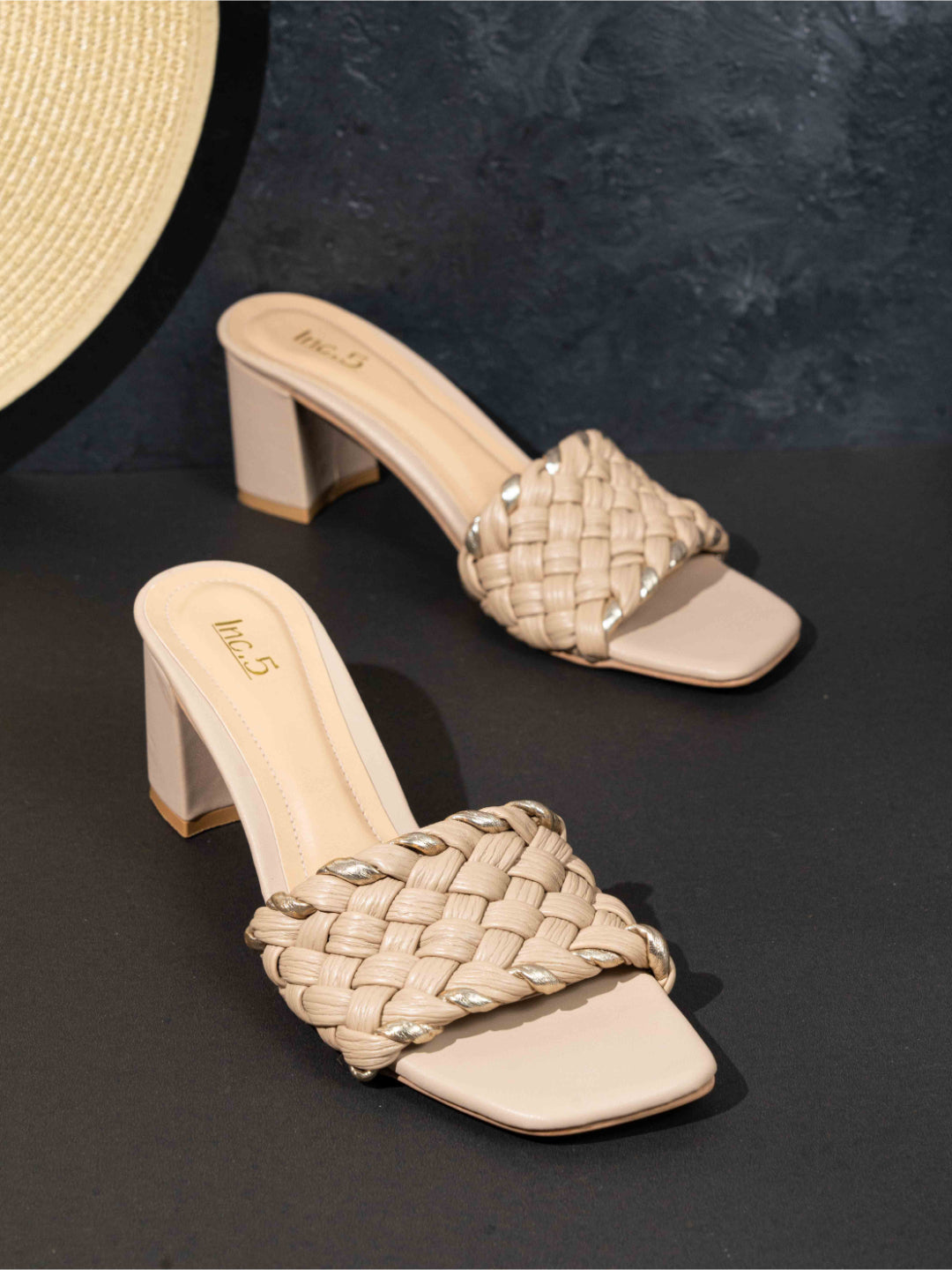 Womens Beige Casual Solid Square Heels