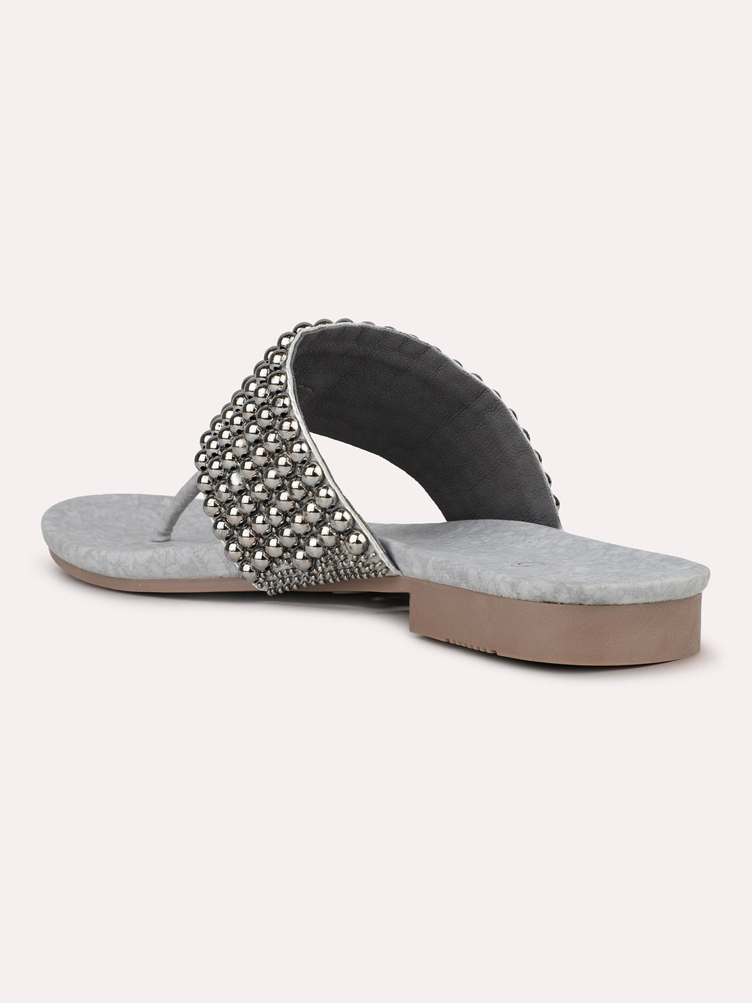 Womens Silver Ethnic Embellished Round Toe Flats