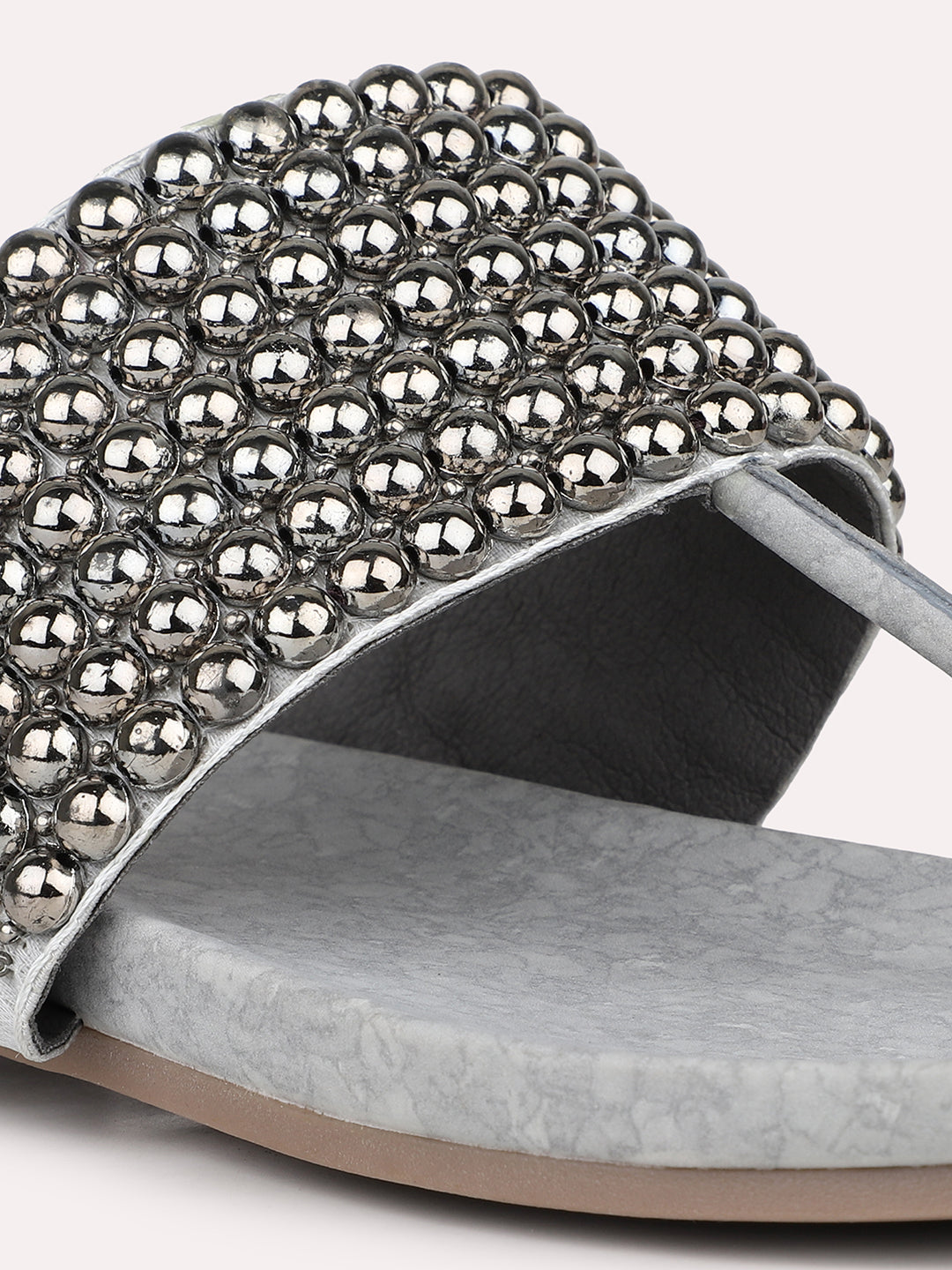 Womens Silver Ethnic Embellished Round Toe Flats