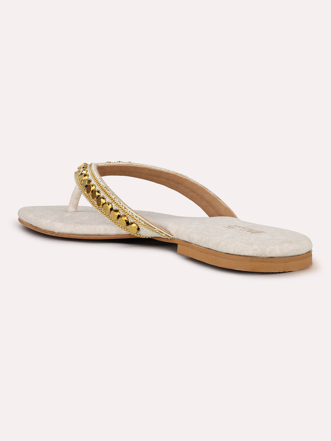 Womens Gold Ethnic Embellished Round Toe Flats