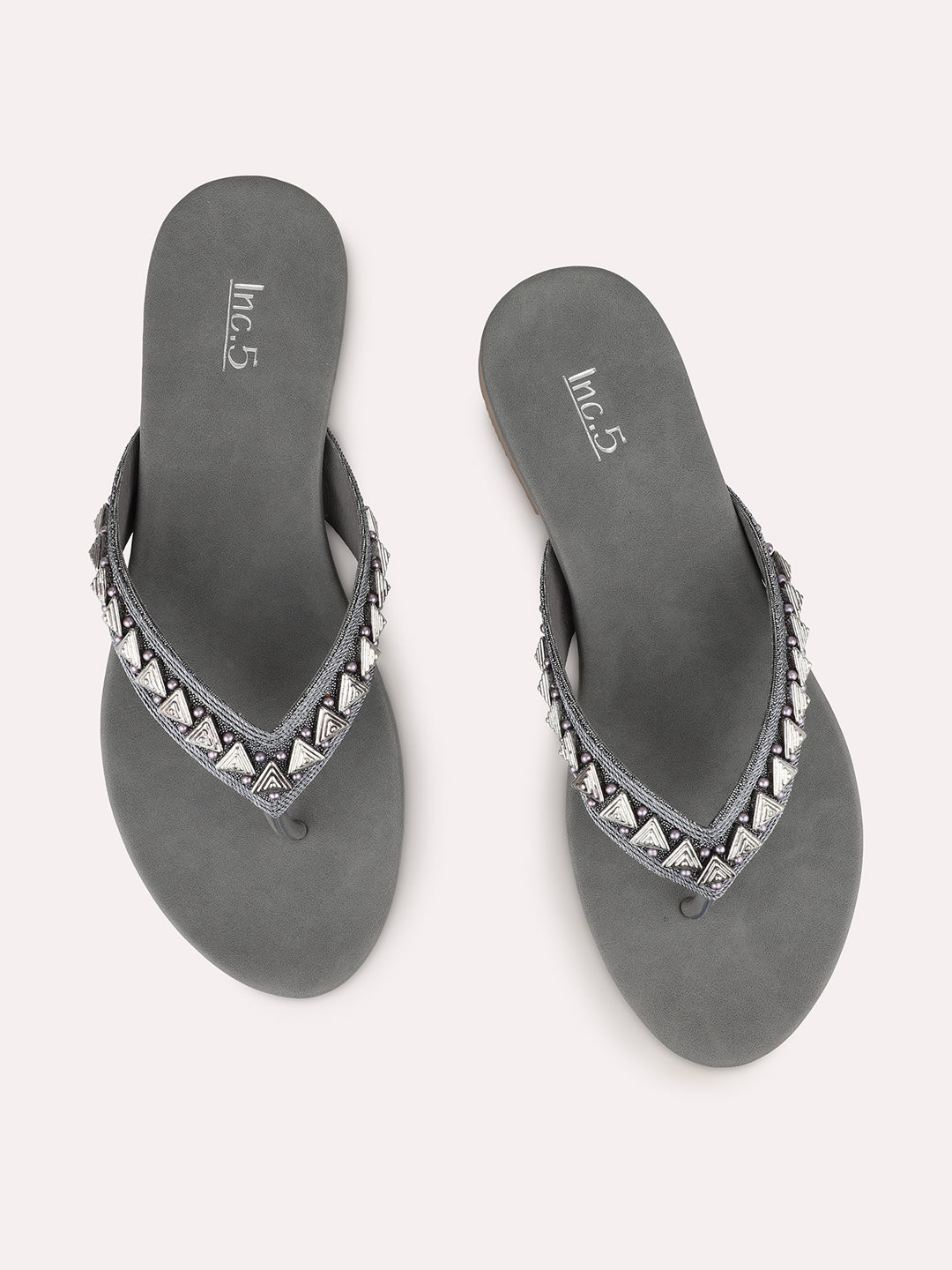 Womens Pewter Ethnic Embellished Round Toe Flats