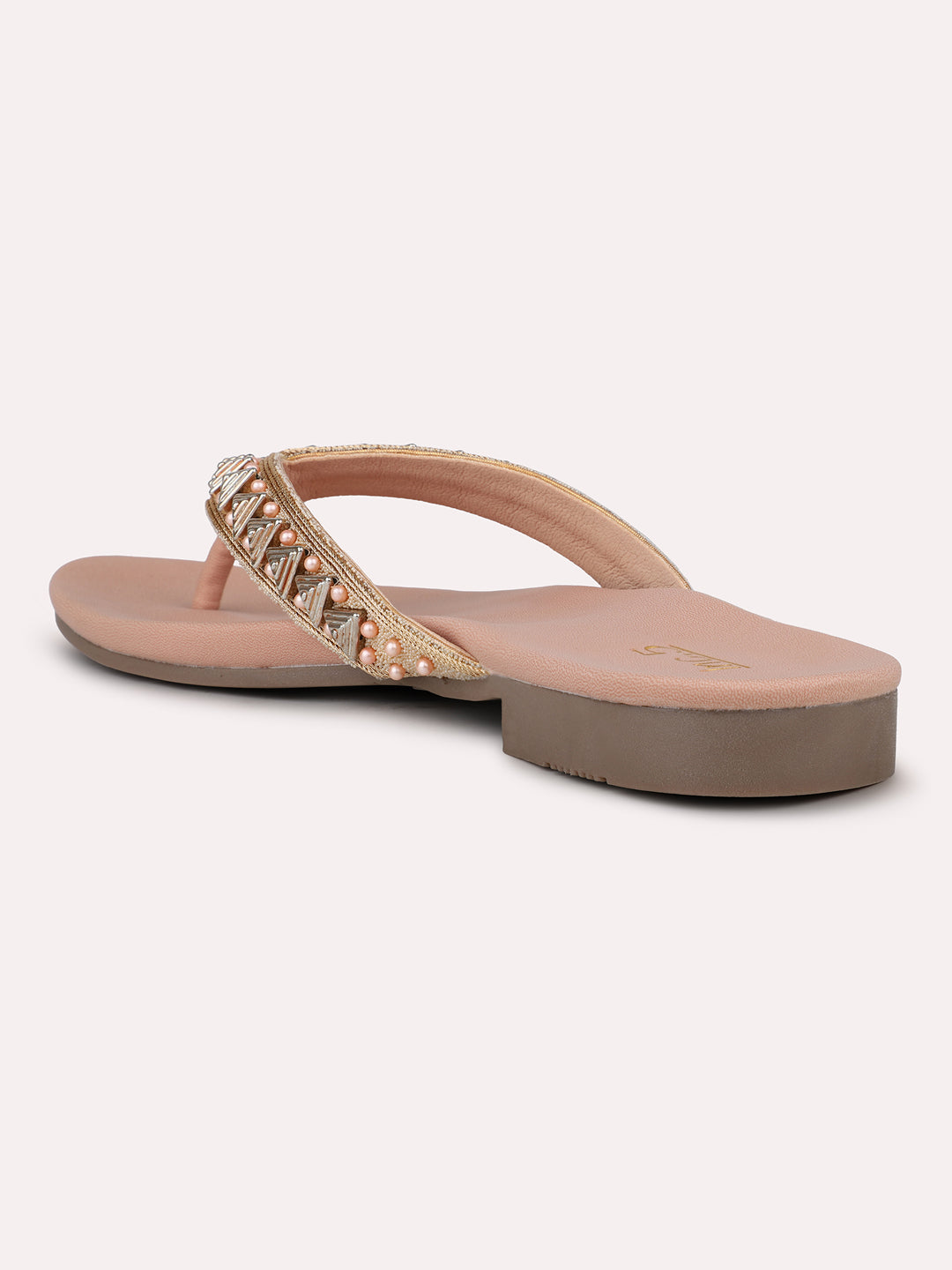 Womens Rose Gold Ethnic Embellished Round Toe Flats