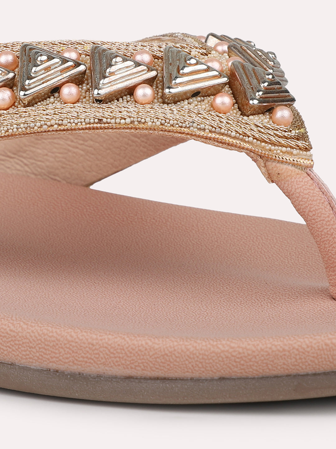 Womens Rose Gold Ethnic Embellished Round Toe Flats