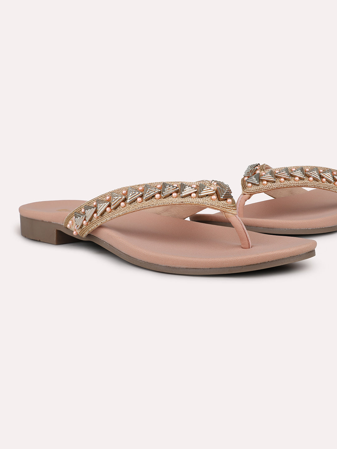 Womens Rose Gold Ethnic Embellished Round Toe Flats