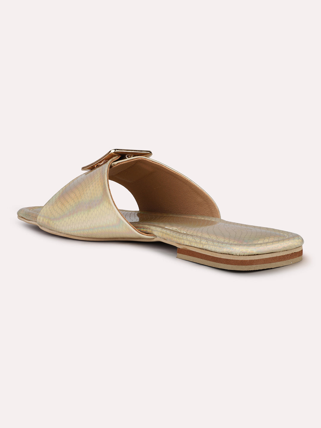 Womens Gold Casual Solid Square Flats