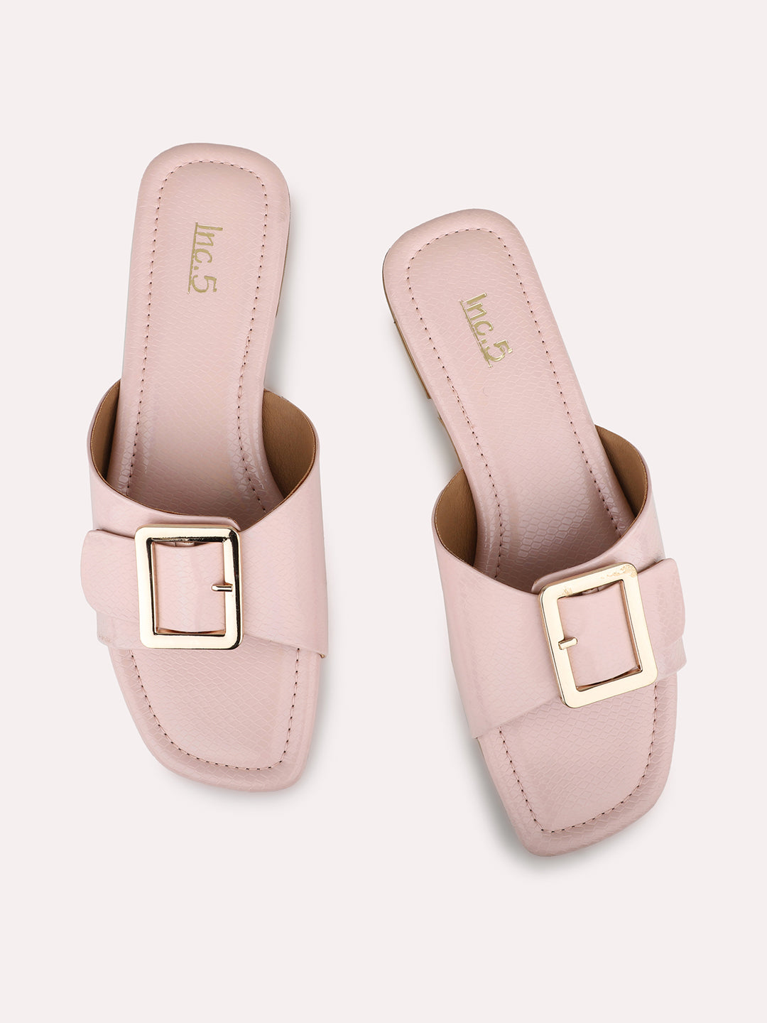 Womens Peach Casual Solid Square Flats