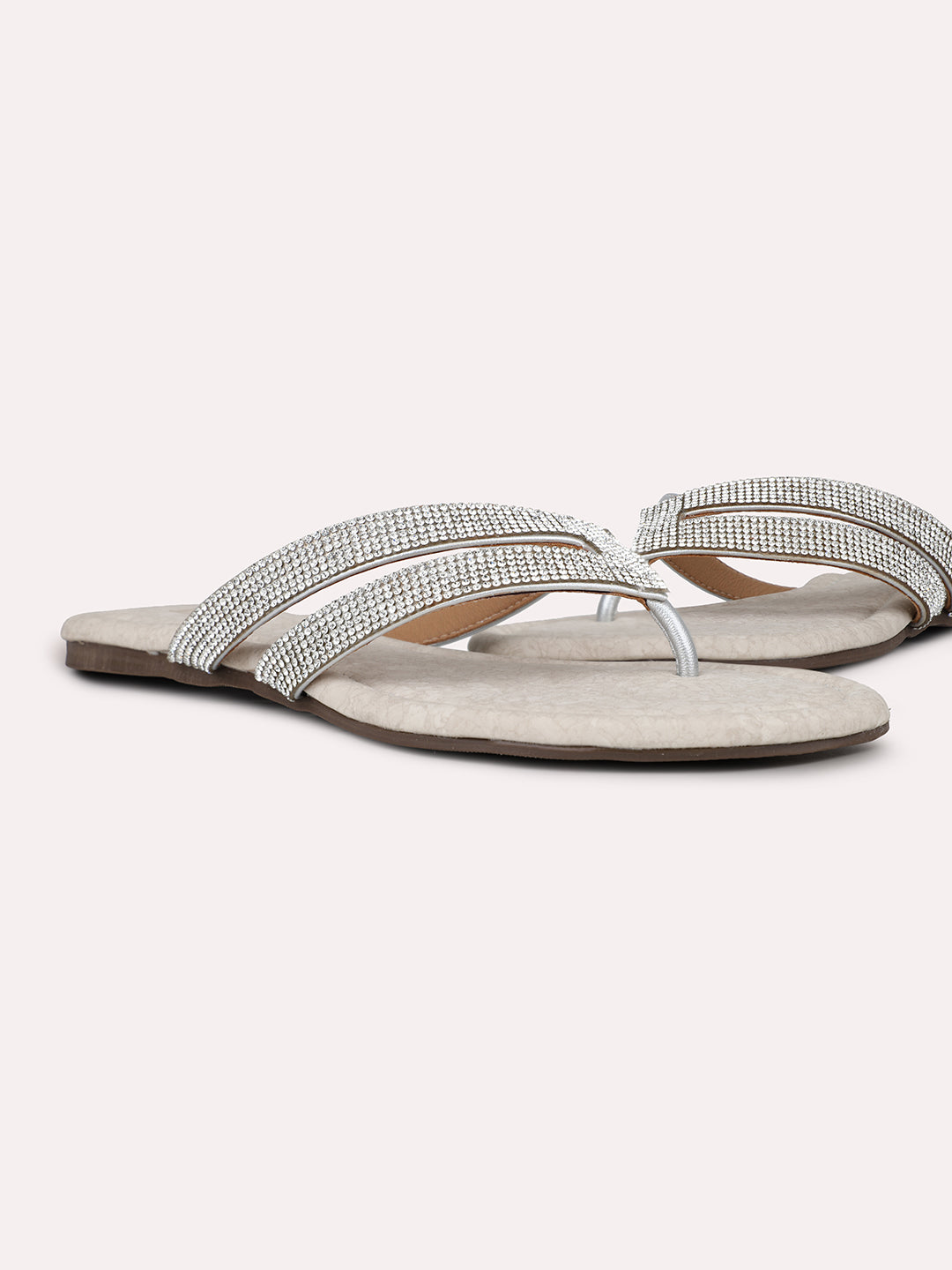 Womens Silver Ethnic Embellished Round Toe Flats