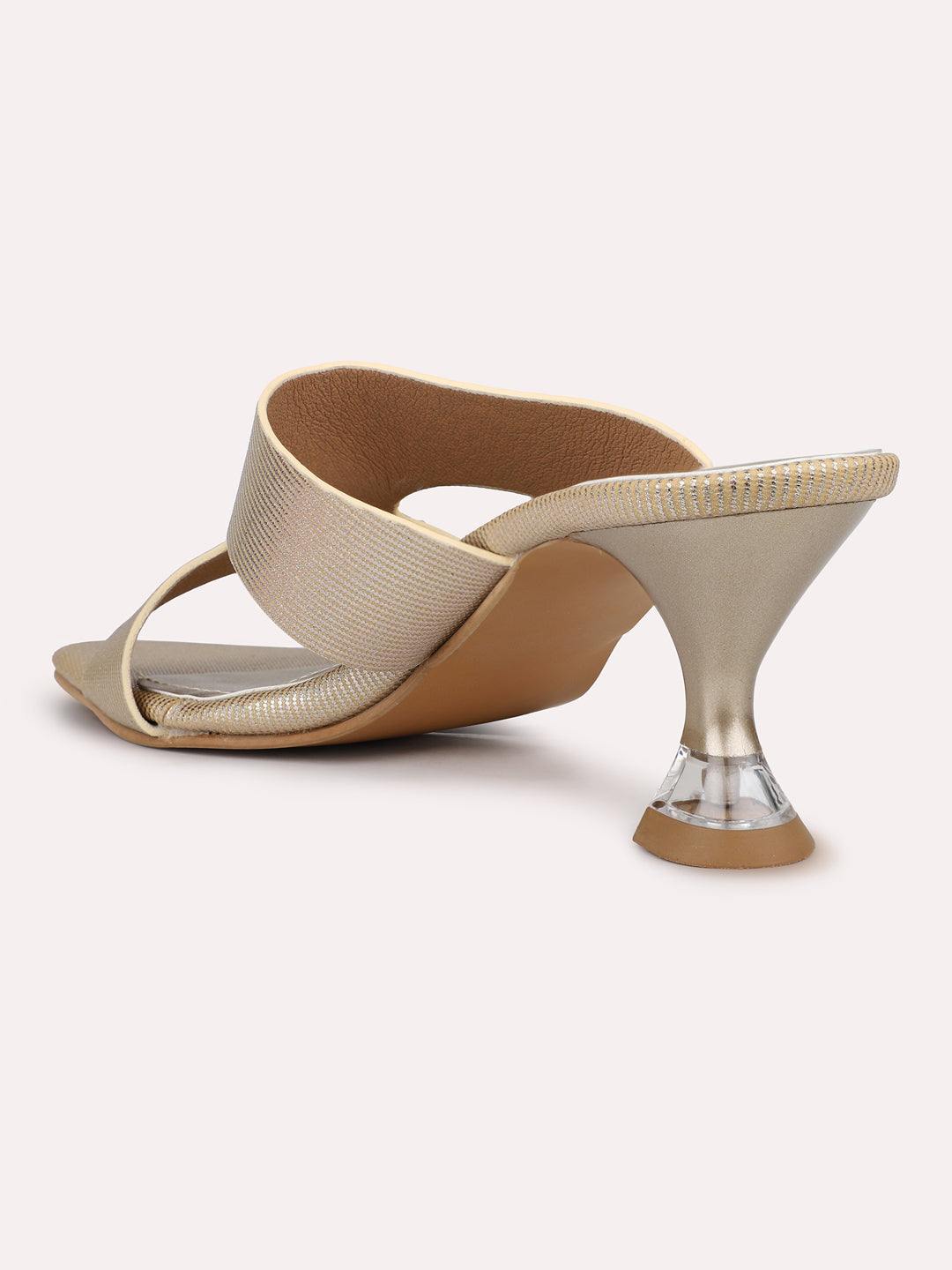 Womens Gold Party Wear Solid Square Heels