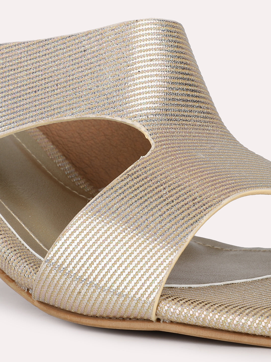 Womens Gold Party Wear Solid Square Heels