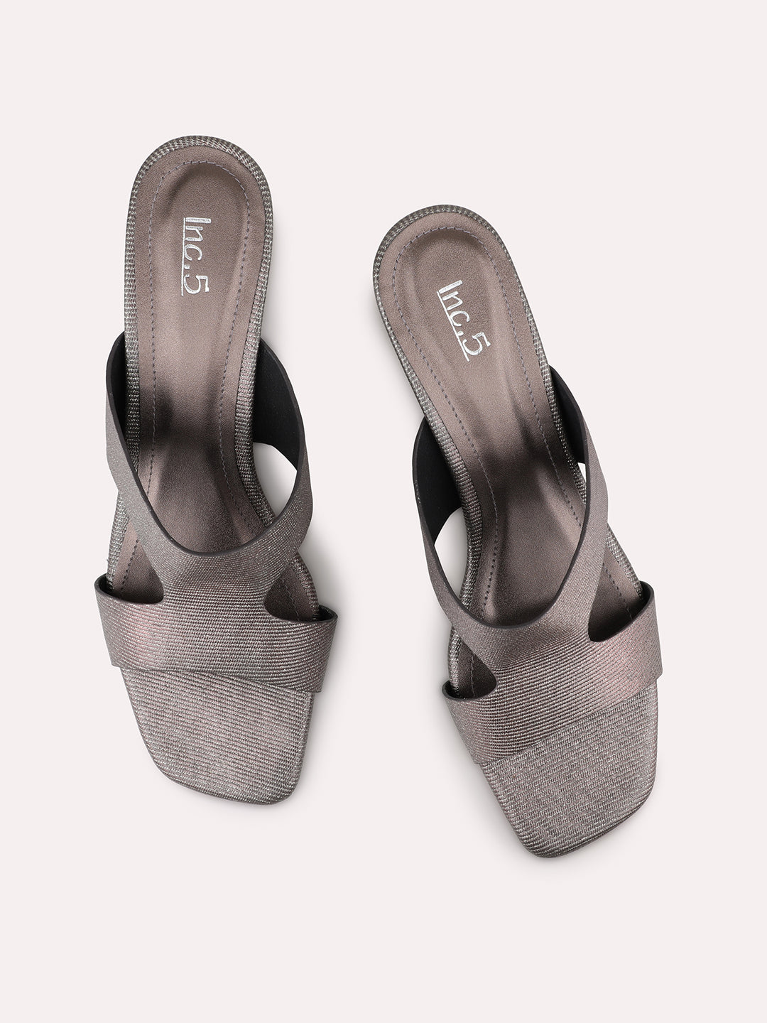 Womens Pewter Party Wear Solid Square Heels