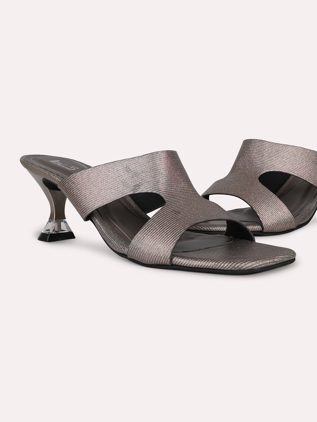 Womens Pewter Party Wear Solid Square Heels