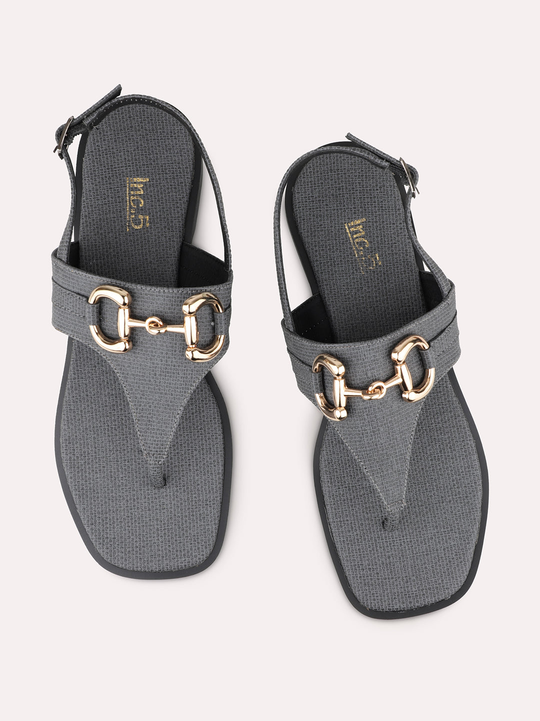 Womens Grey Casual Solid Square Flats