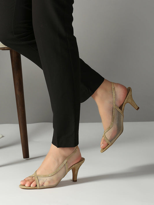 Womens Beige Party Wear Transparent Square Heels