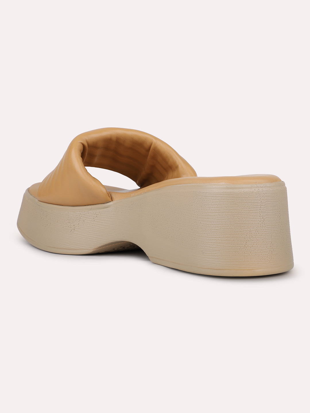 Womens Tan Casual Solid Round Toe Wedge Heels