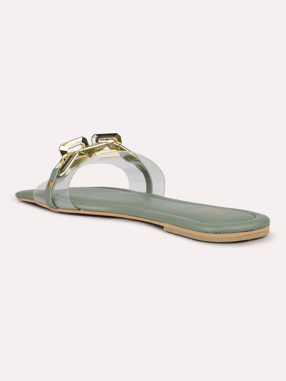 Womens Green Casual Transparent Square Flats