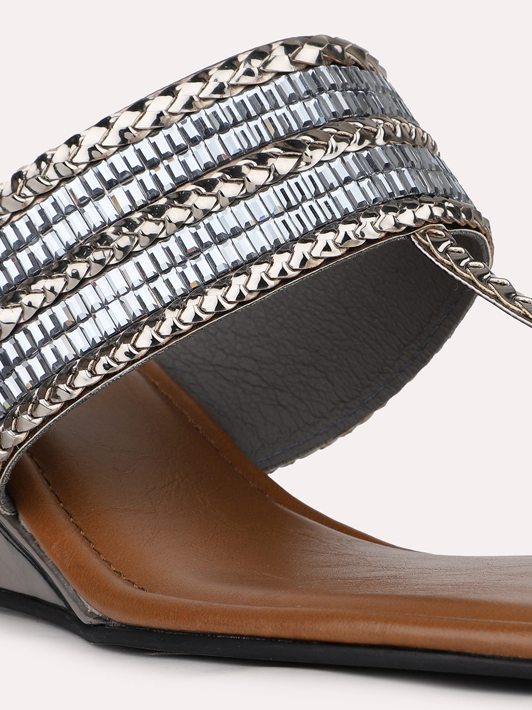 Womens Pewter Ethnic Embellished Round Toe Heels