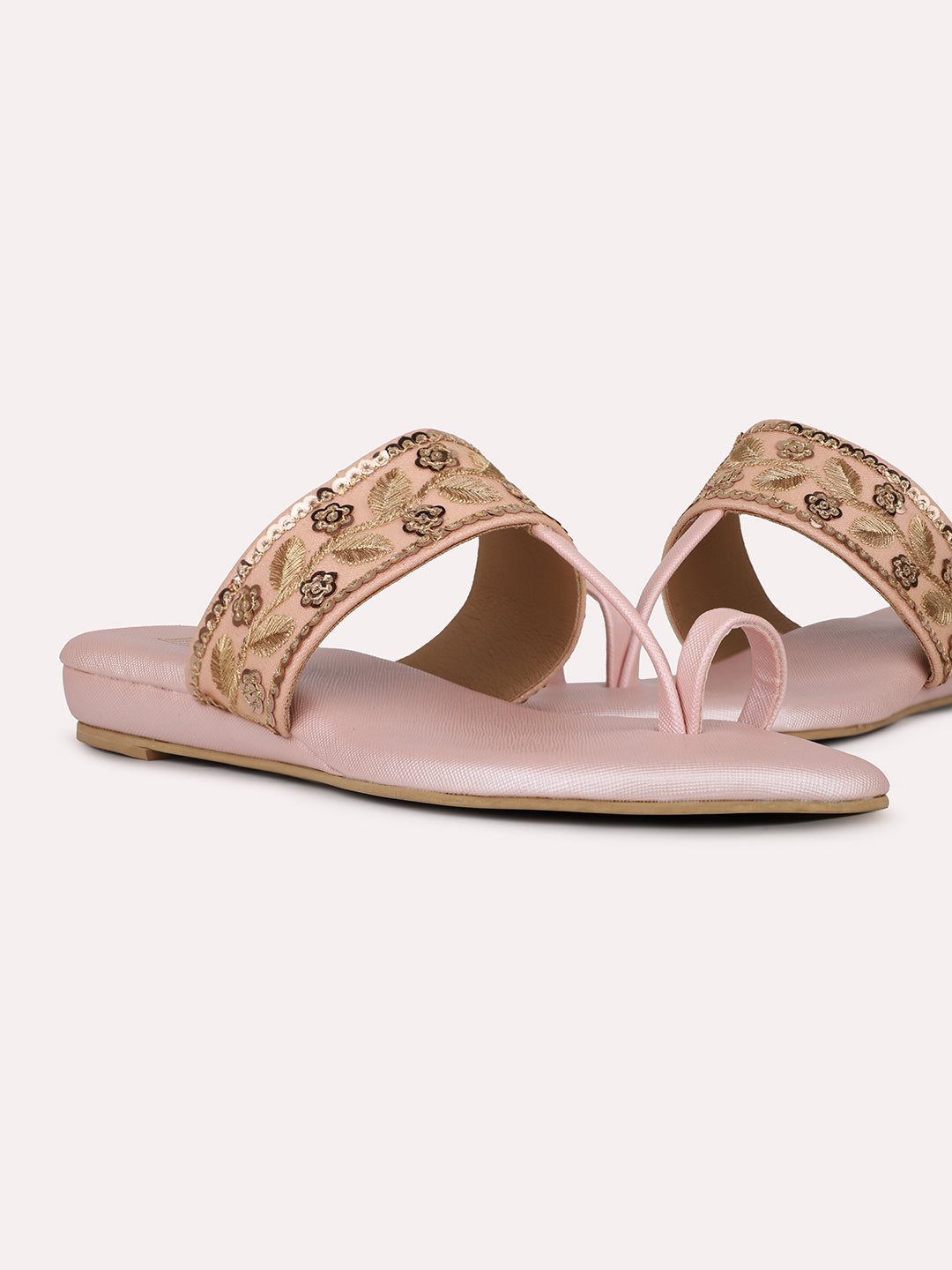 Womens Rose Gold Ethnic Embellished Round Toe Casual Flats