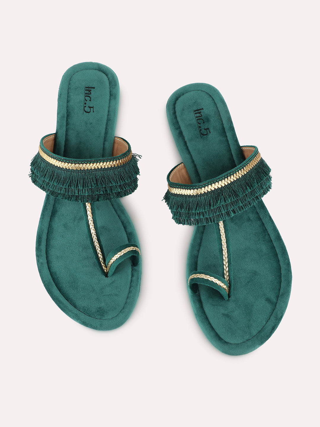 Womens Green Ethnic Embellished Round Toe Flats