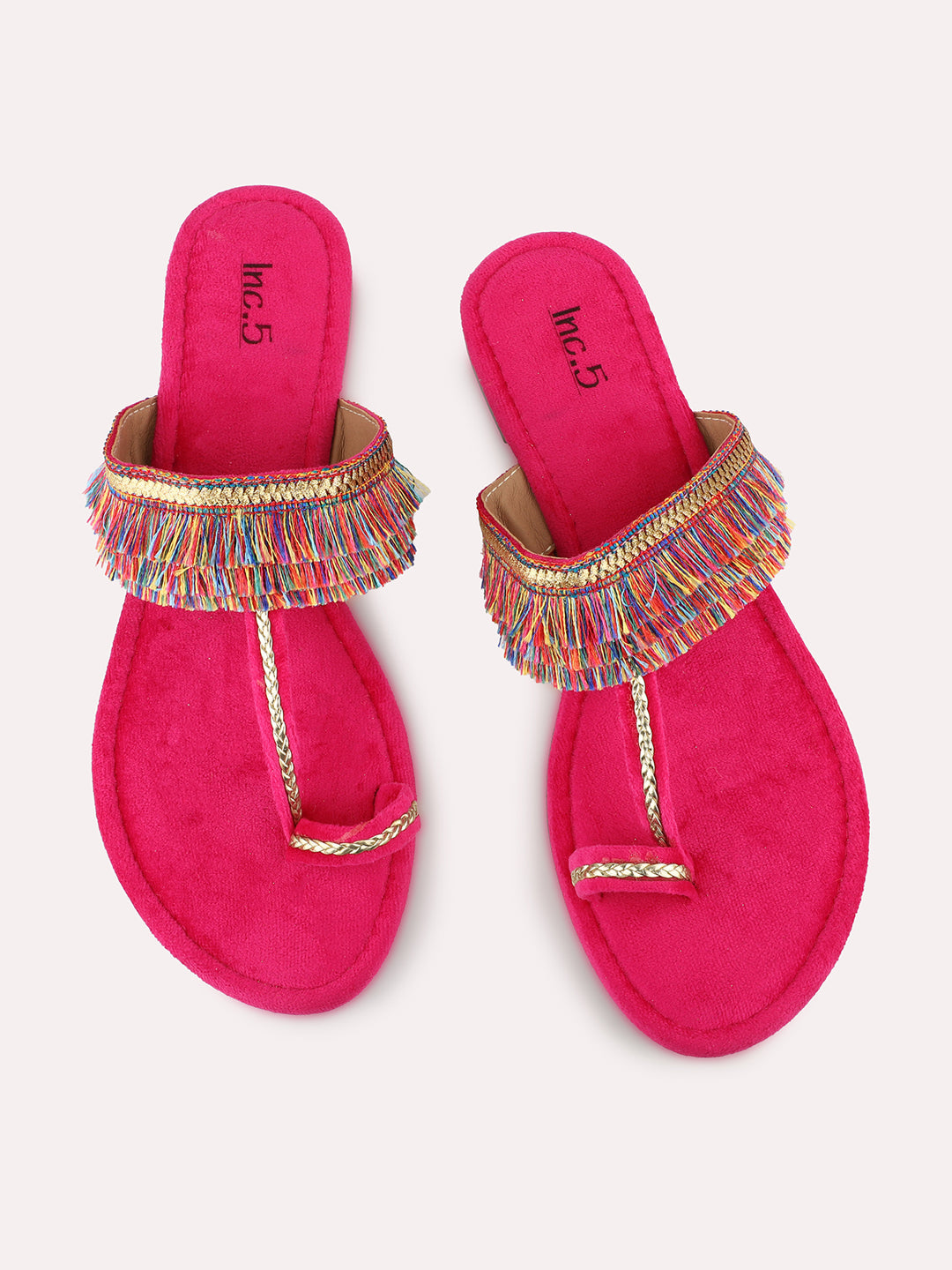 Womens Pink Ethnic Embellished Round Toe Flats