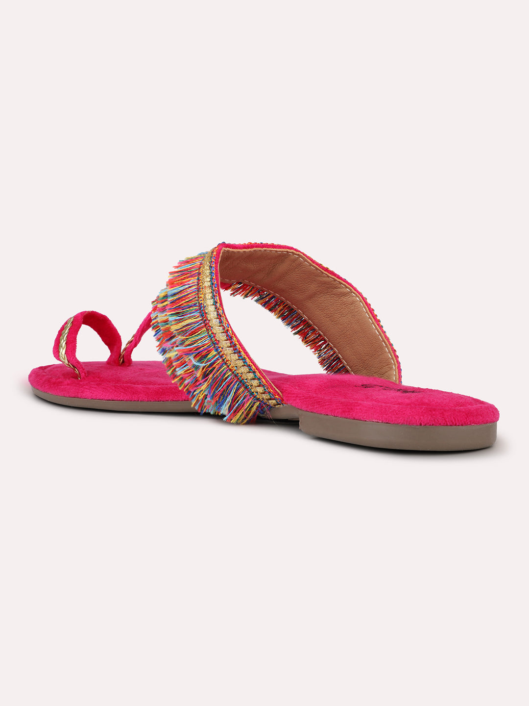 Womens Pink Ethnic Embellished Round Toe Flats