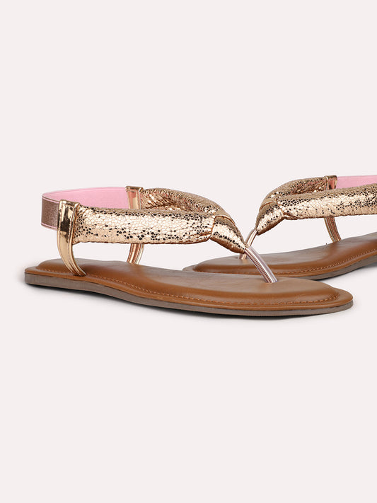 Womens Rose Gold Casual Solid Round Toe Flats