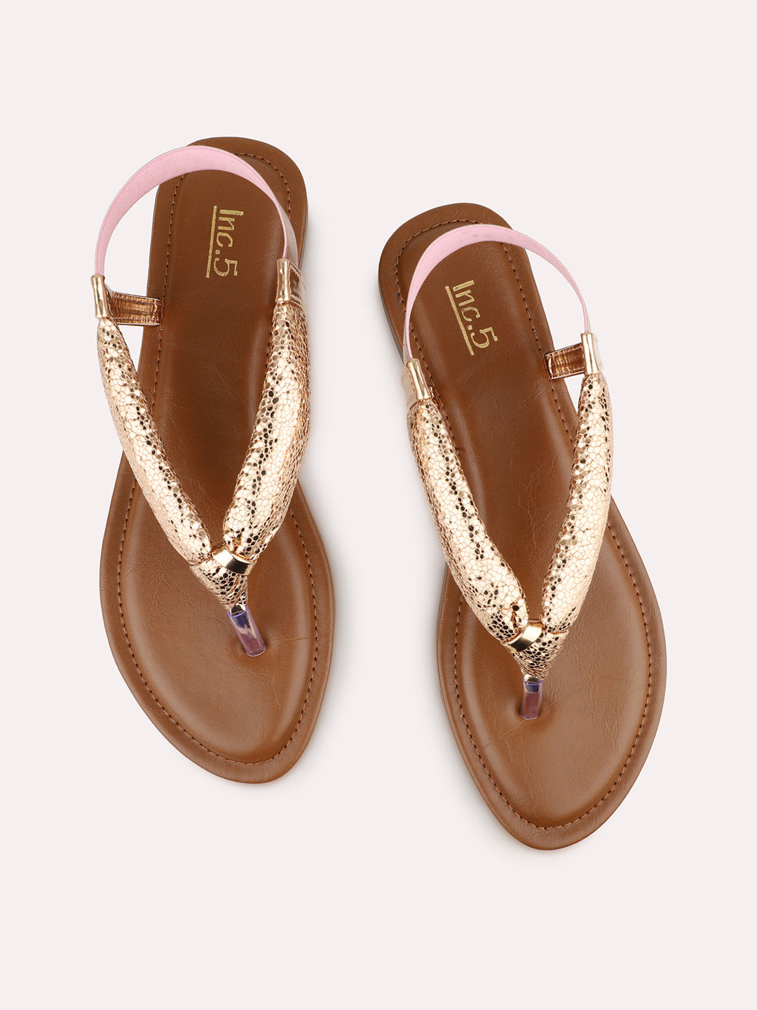 Womens Rose Gold Casual Solid Round Toe Flats