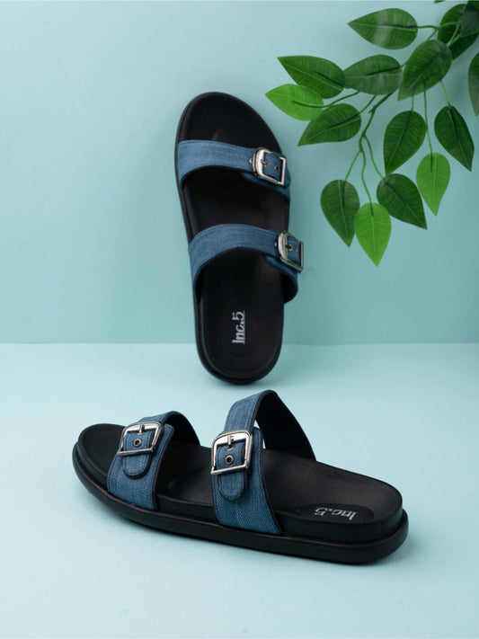Womens Blue Casual Solid Open Toe Flats