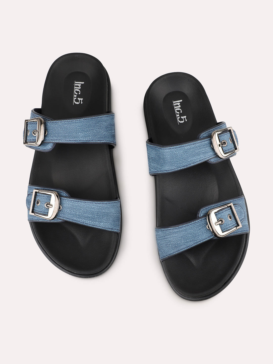 Womens Blue Casual Solid Open Toe Flats