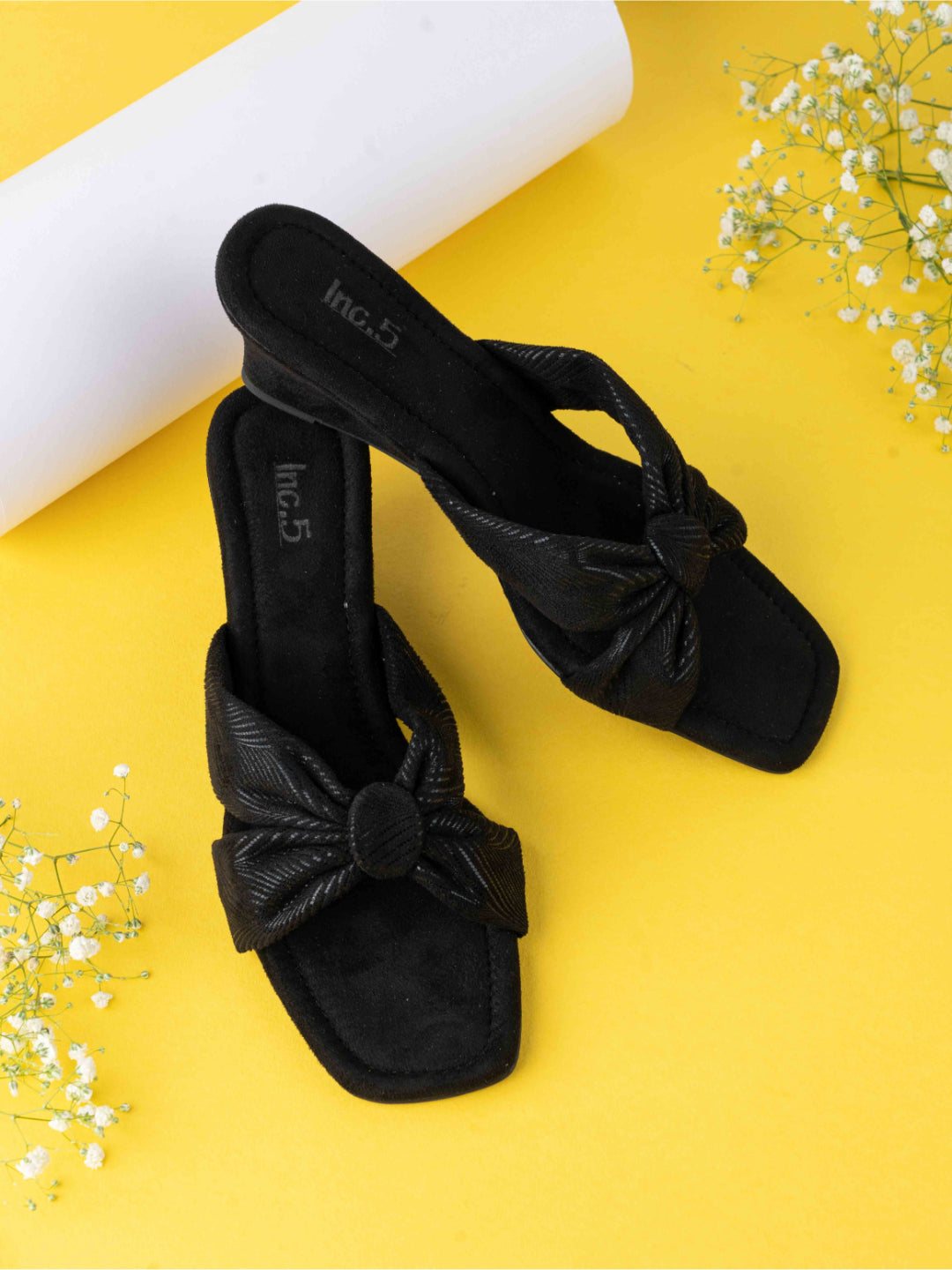 Womens Black Ethnic Solid Wedge Heels