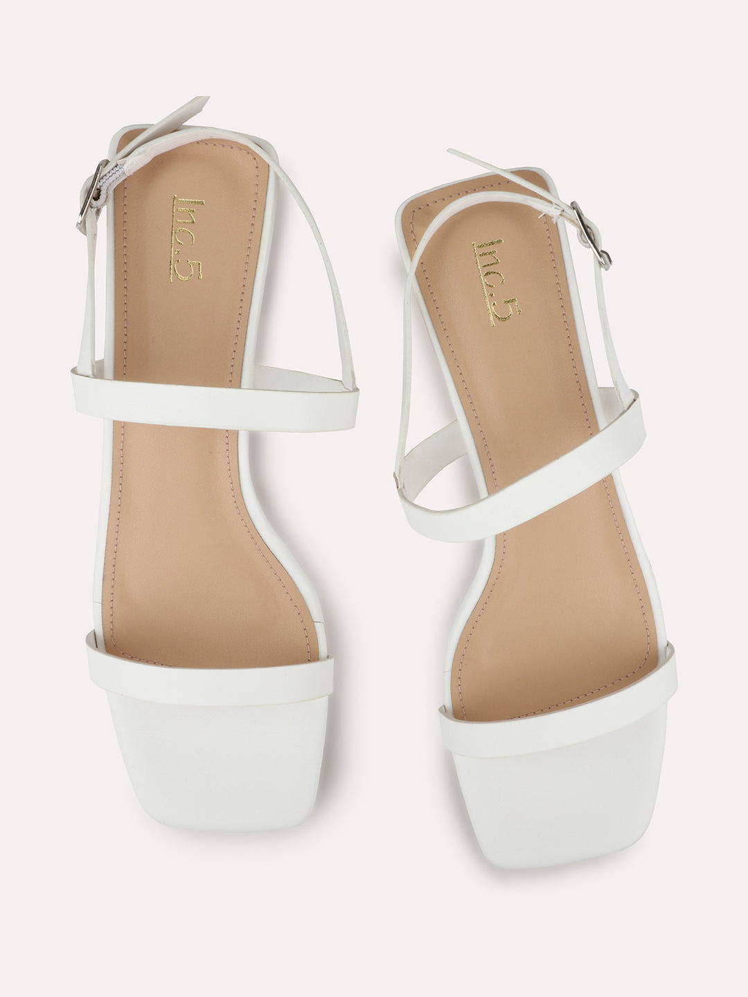 Womens White Party Wear Striped Square Heels