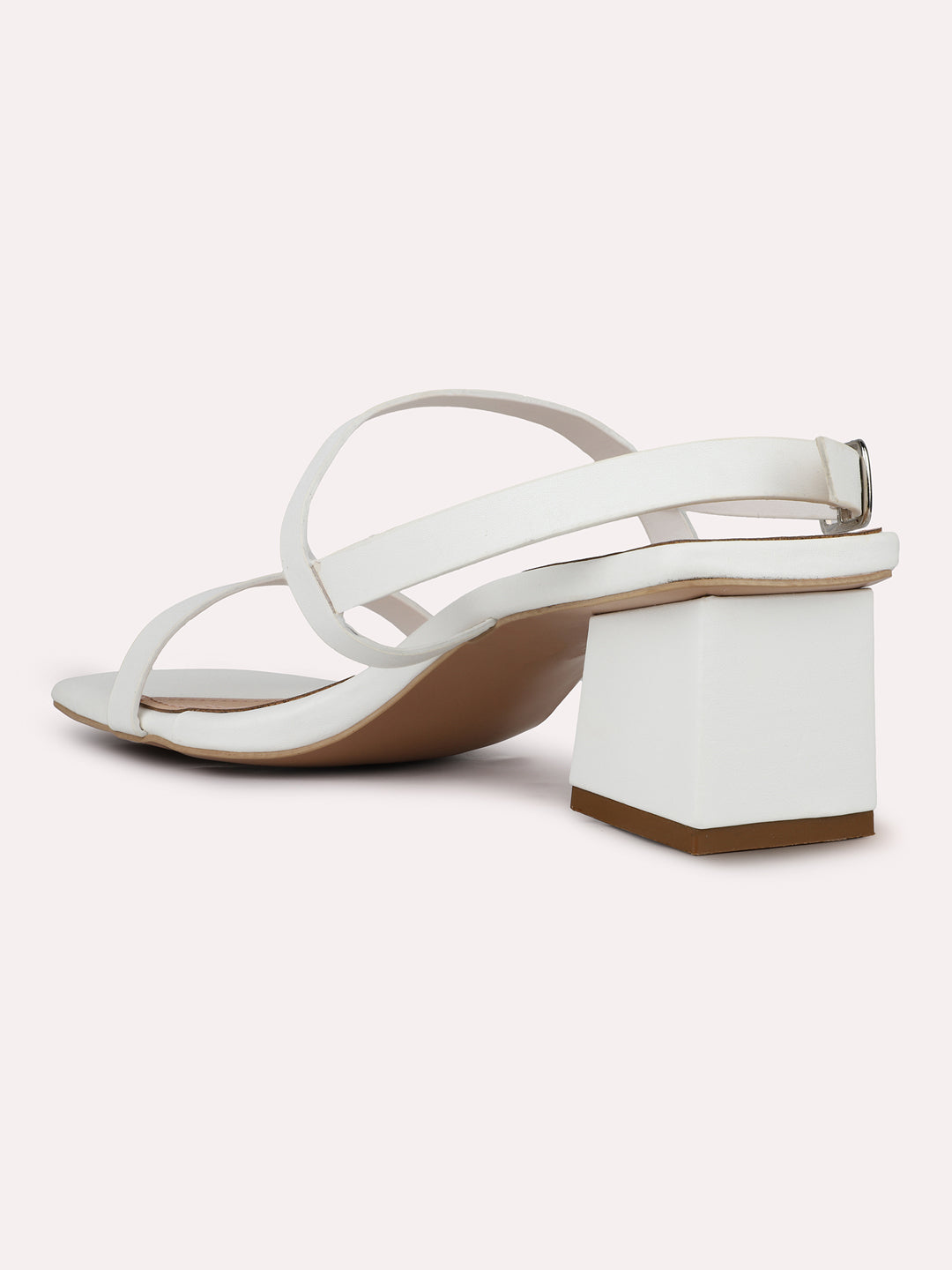 Womens White Party Wear Striped Square Heels