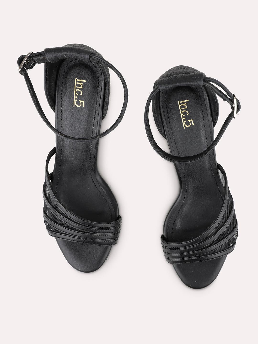 Womens Black Party Wear Transparent Round Toe Heel Sandals