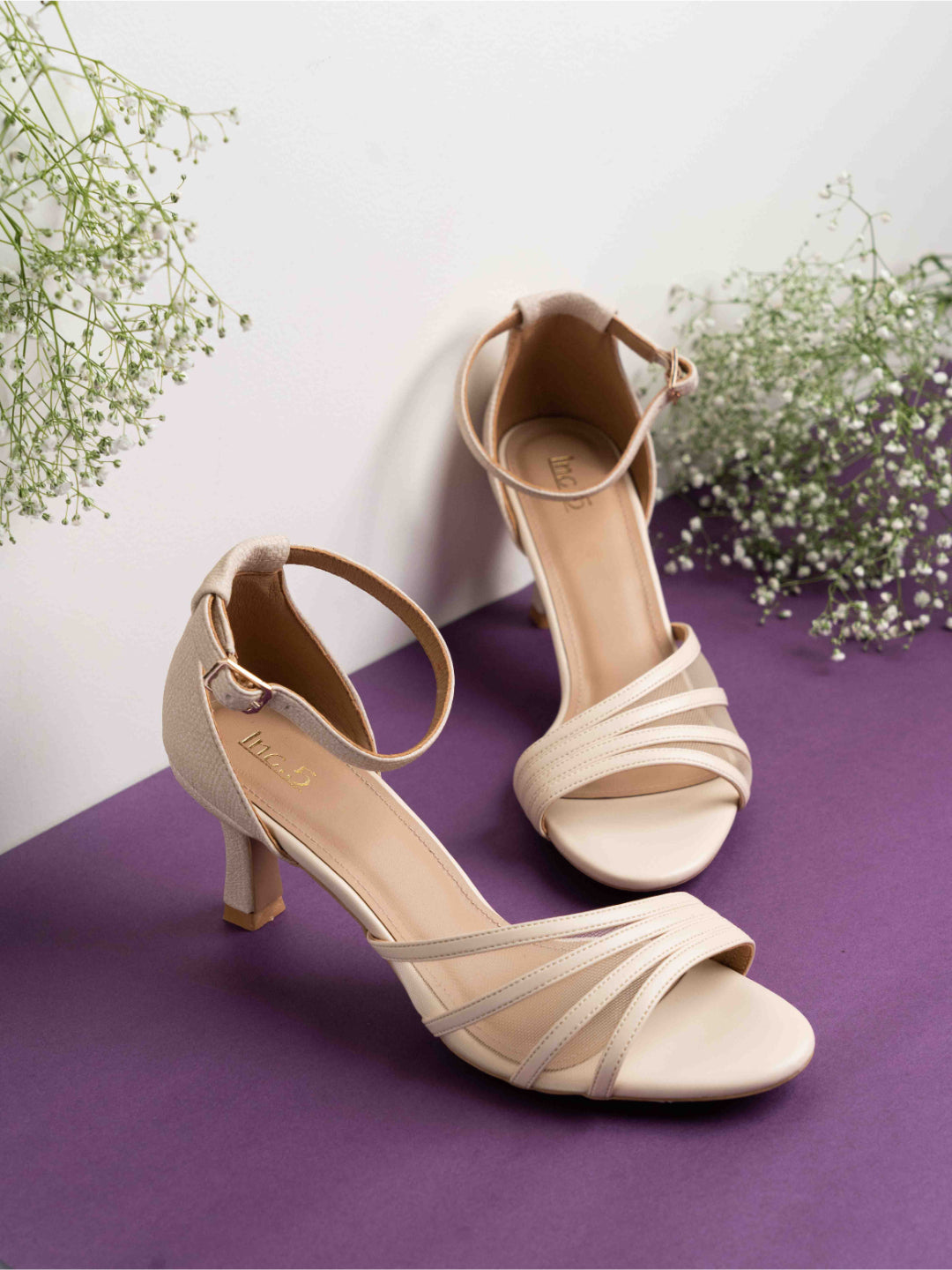 Womens Cream Party Wear Transparent Round Toe Heel Sandals