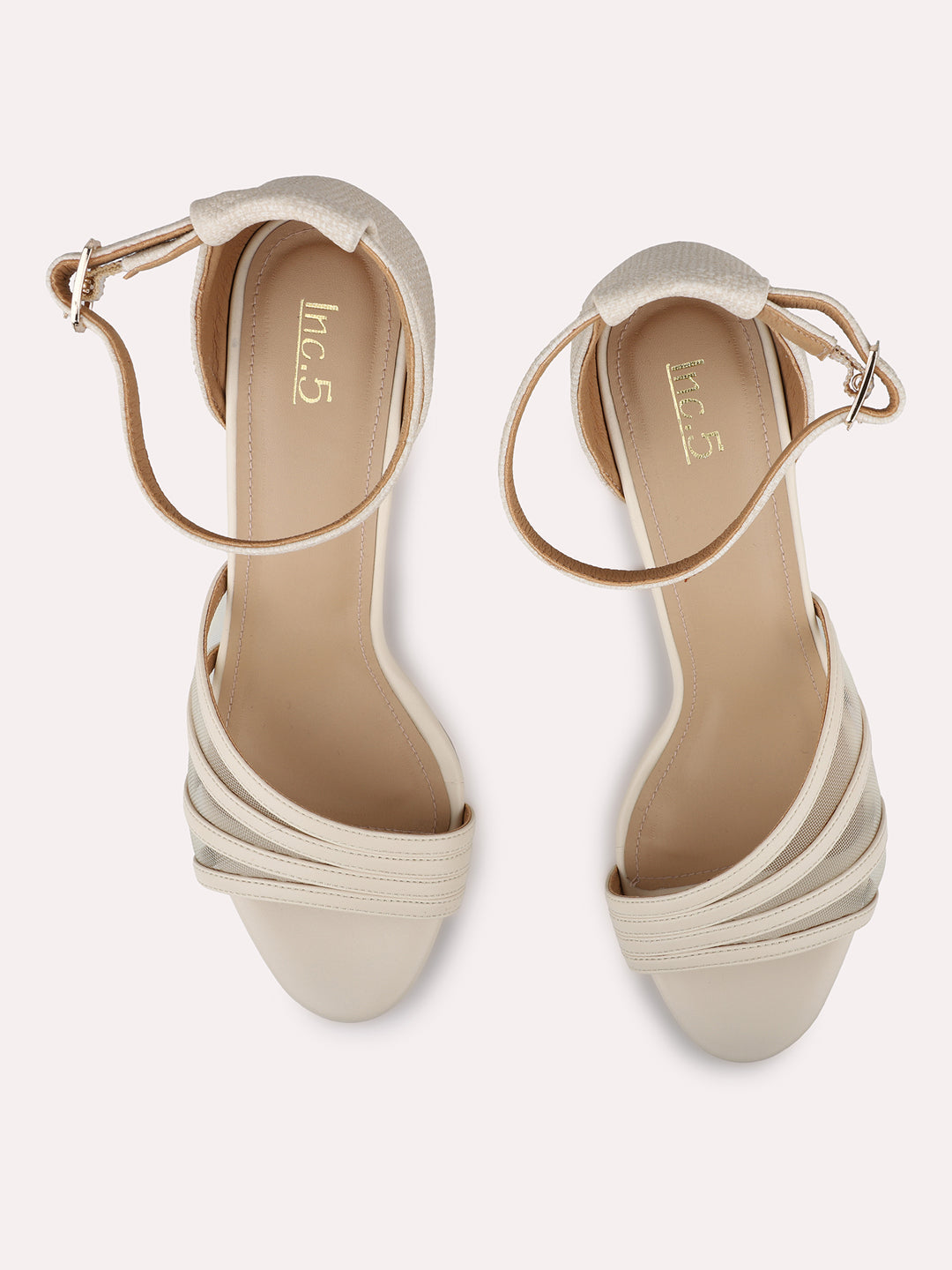 Womens Cream Party Wear Transparent Round Toe Heel Sandals