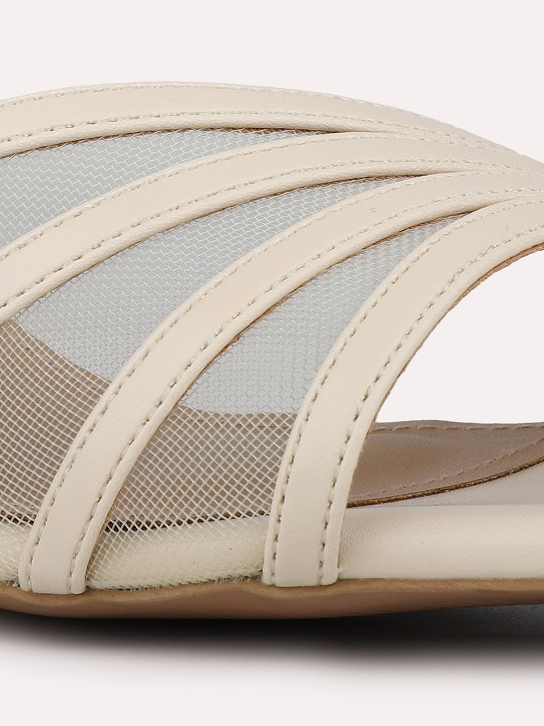Womens Cream Party Wear Transparent Round Toe Heels