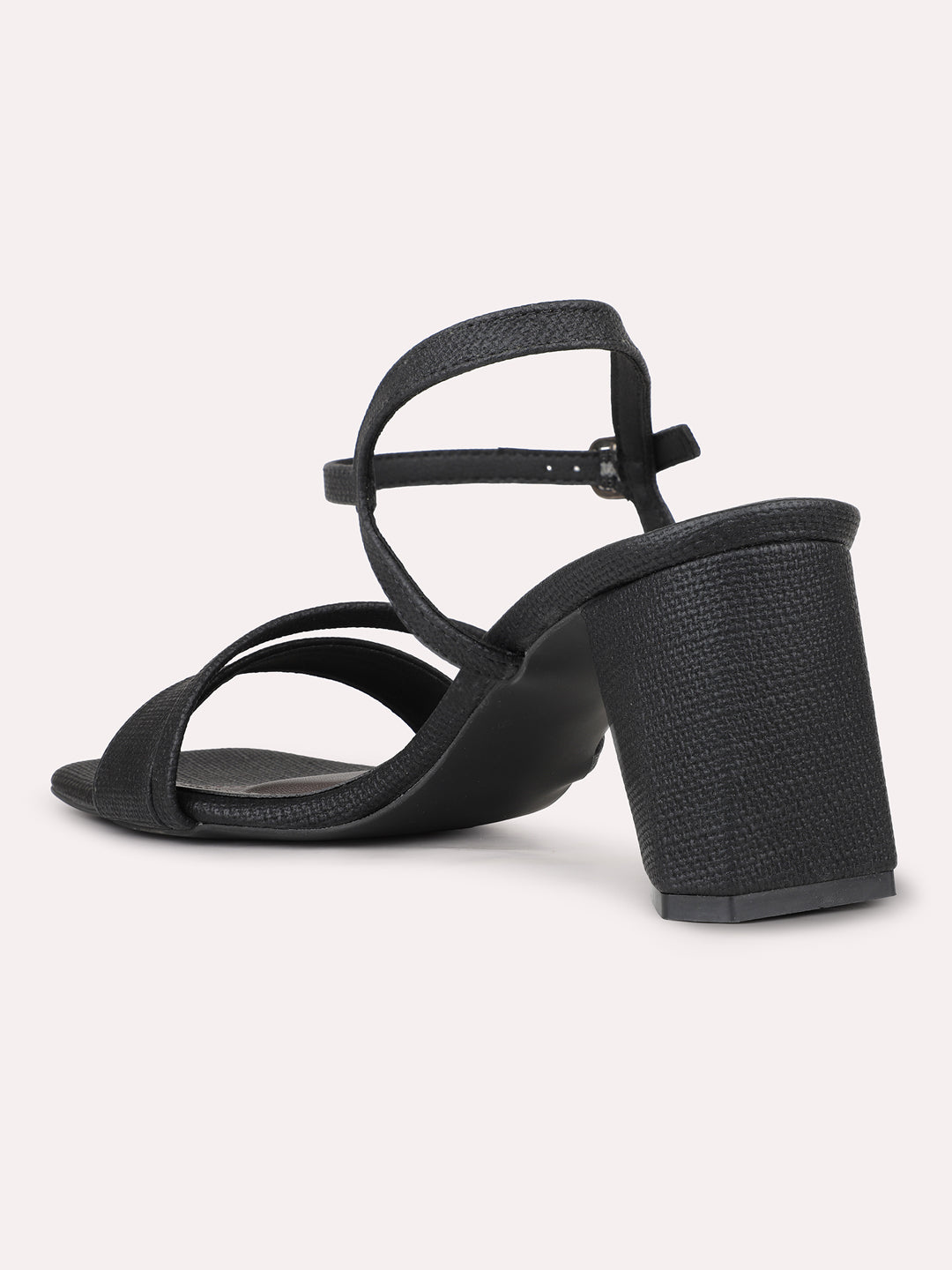 Womens Black Party Wear Striped Square Heels