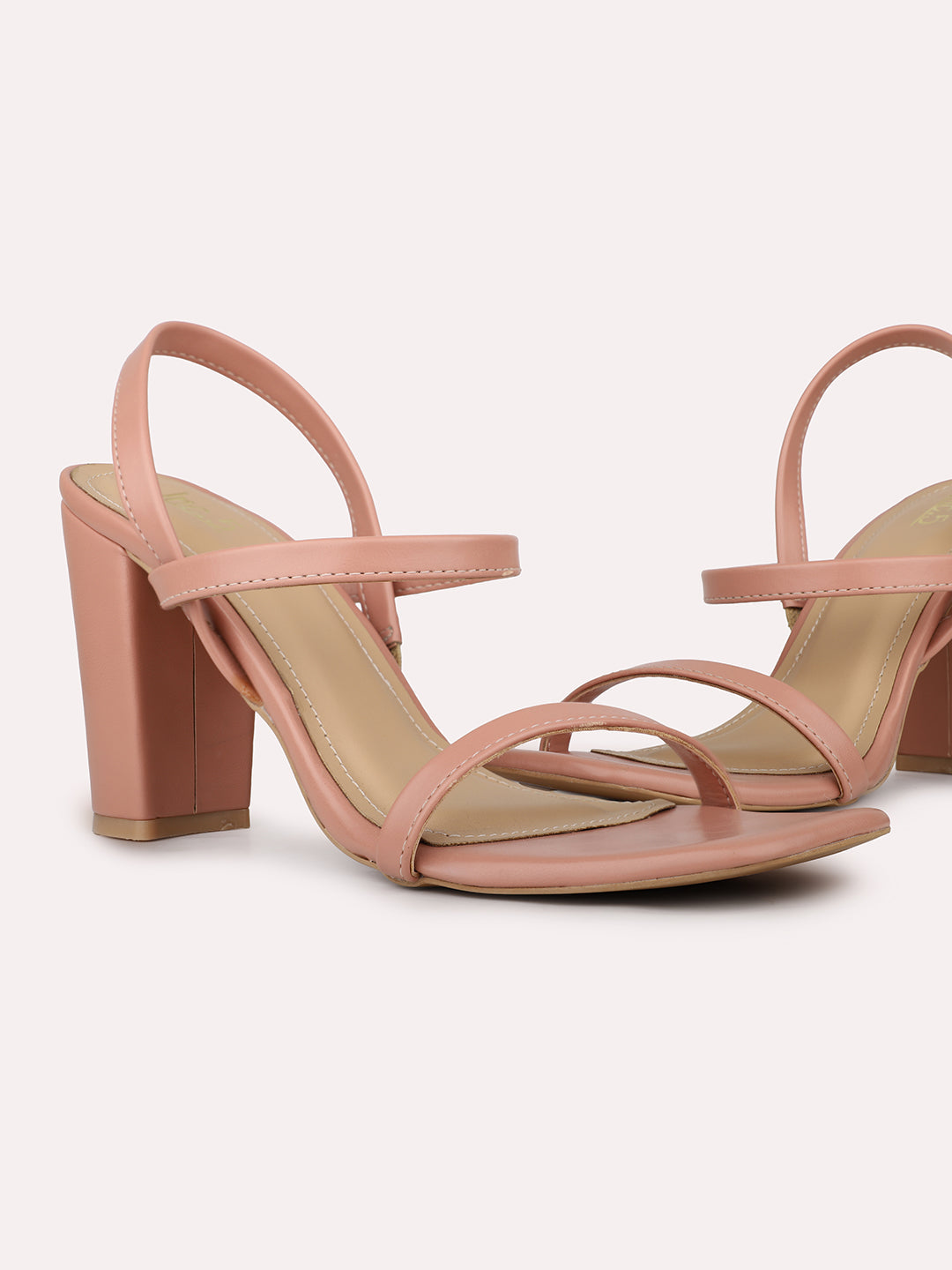 Womens Peach Party Wear Striped Square Heels