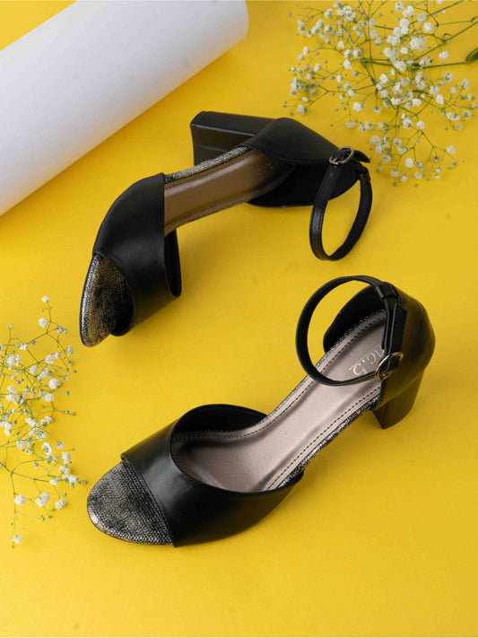 Womens Black Party Wear Solid Square Heels