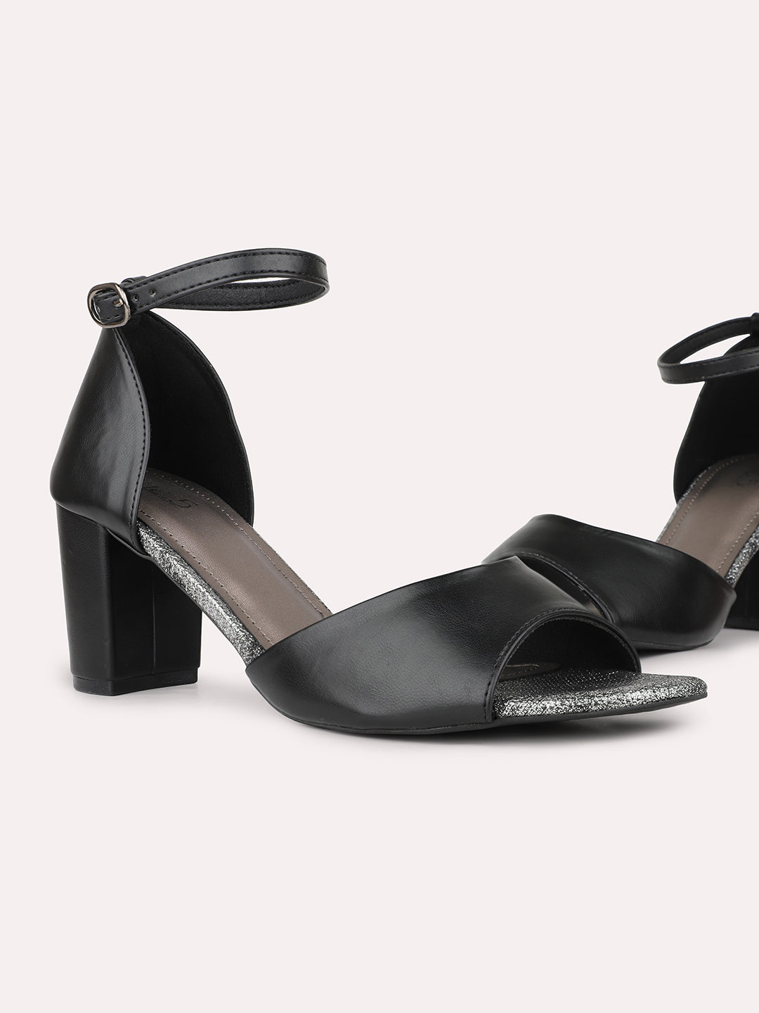 Womens Black Party Wear Solid Square Heels