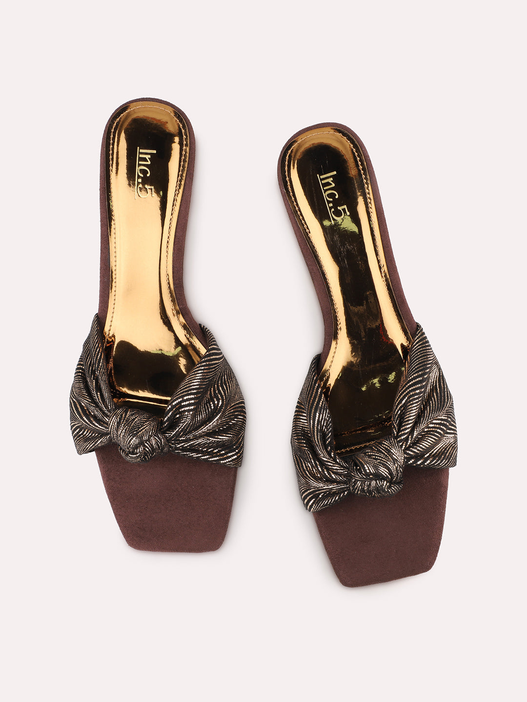 Womens Gold Party Wear Solid Square Toe Heels